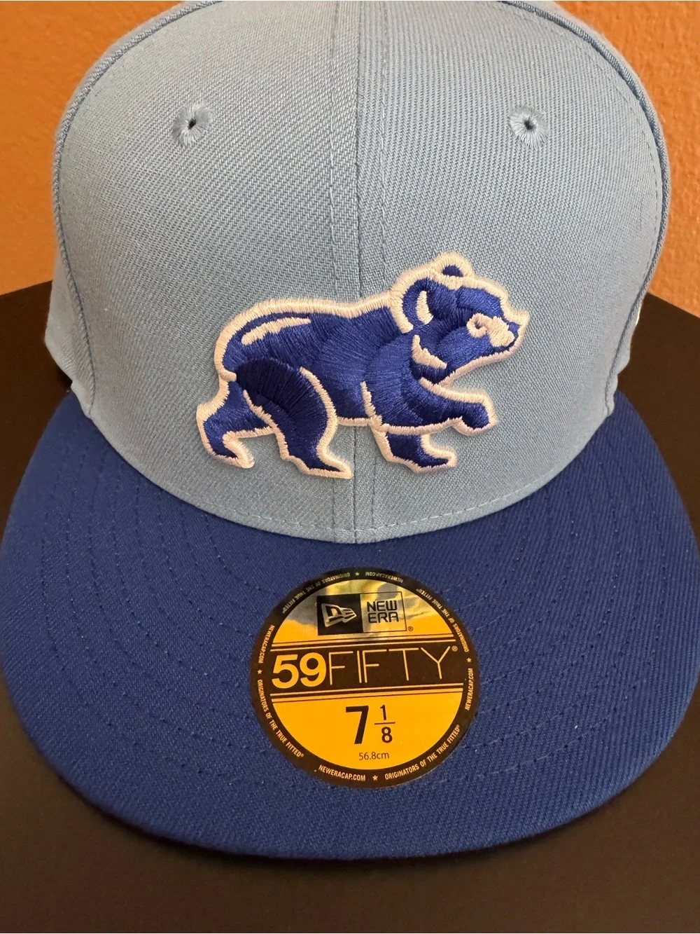 New Era Light Blue Chicago Cubs Hat with Blue Bear Patch 59FIFTY Cap
